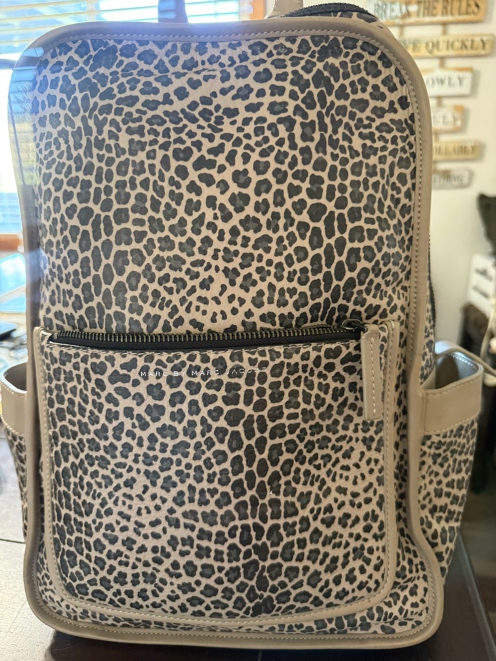 Marc By Marc Jacobs NEW RARE ALL LEATHER  Leopard Print Backpack with Tan Trim
